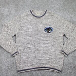 VTG St. Johns Bay Sweater Mens Medium Beige Knit Thick Embroidered Deer Patch